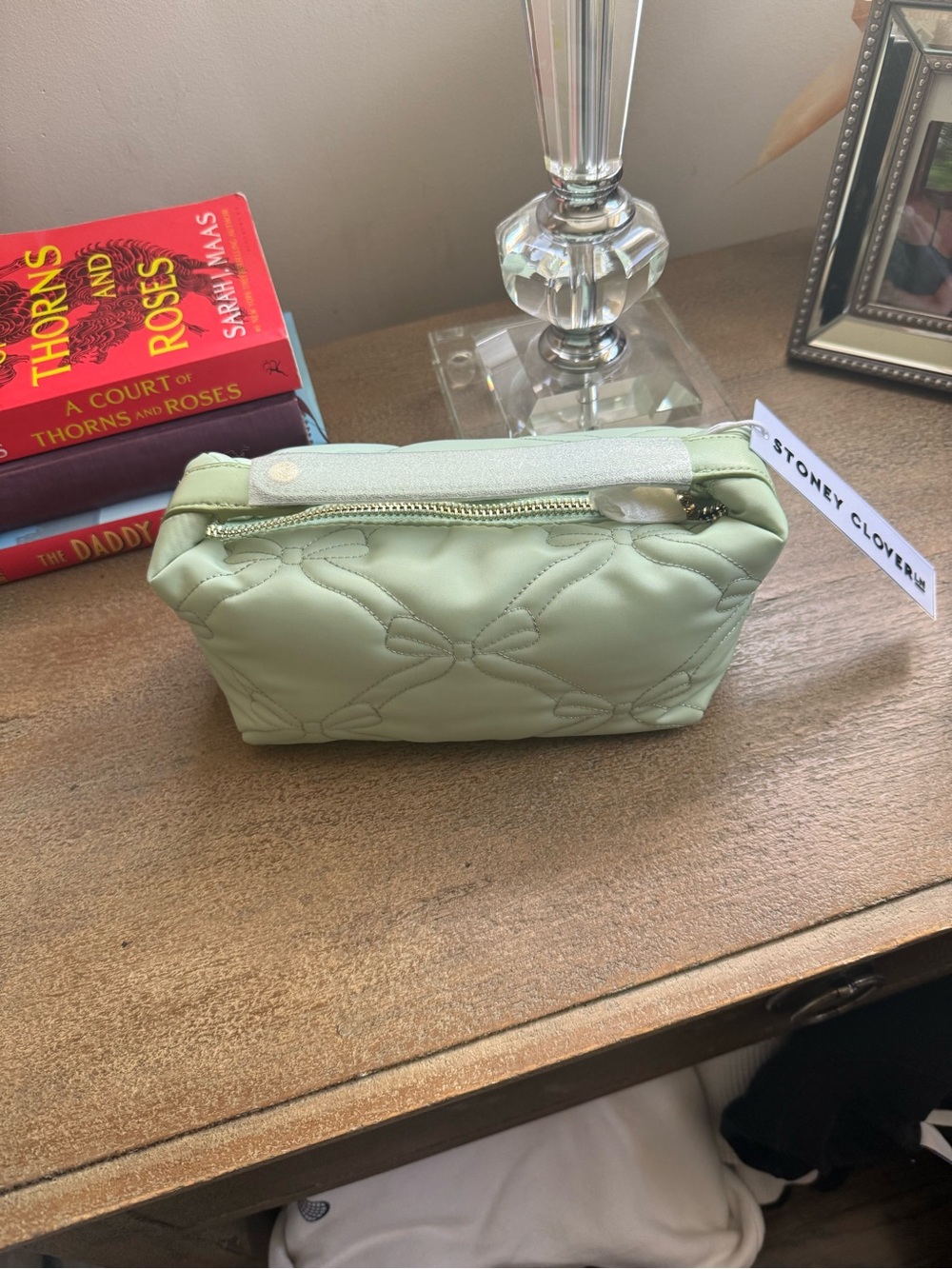 Stoney Clover Lane Quilted Cosmetic Pouch in Mint Green